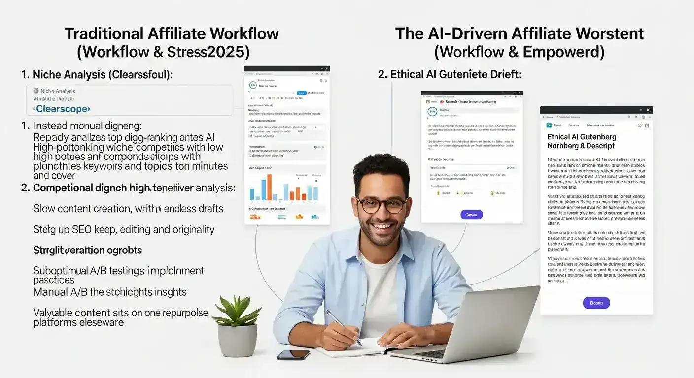 AI vs. traditional affiliate marketing workflow. Generative AI for improved efficiency.